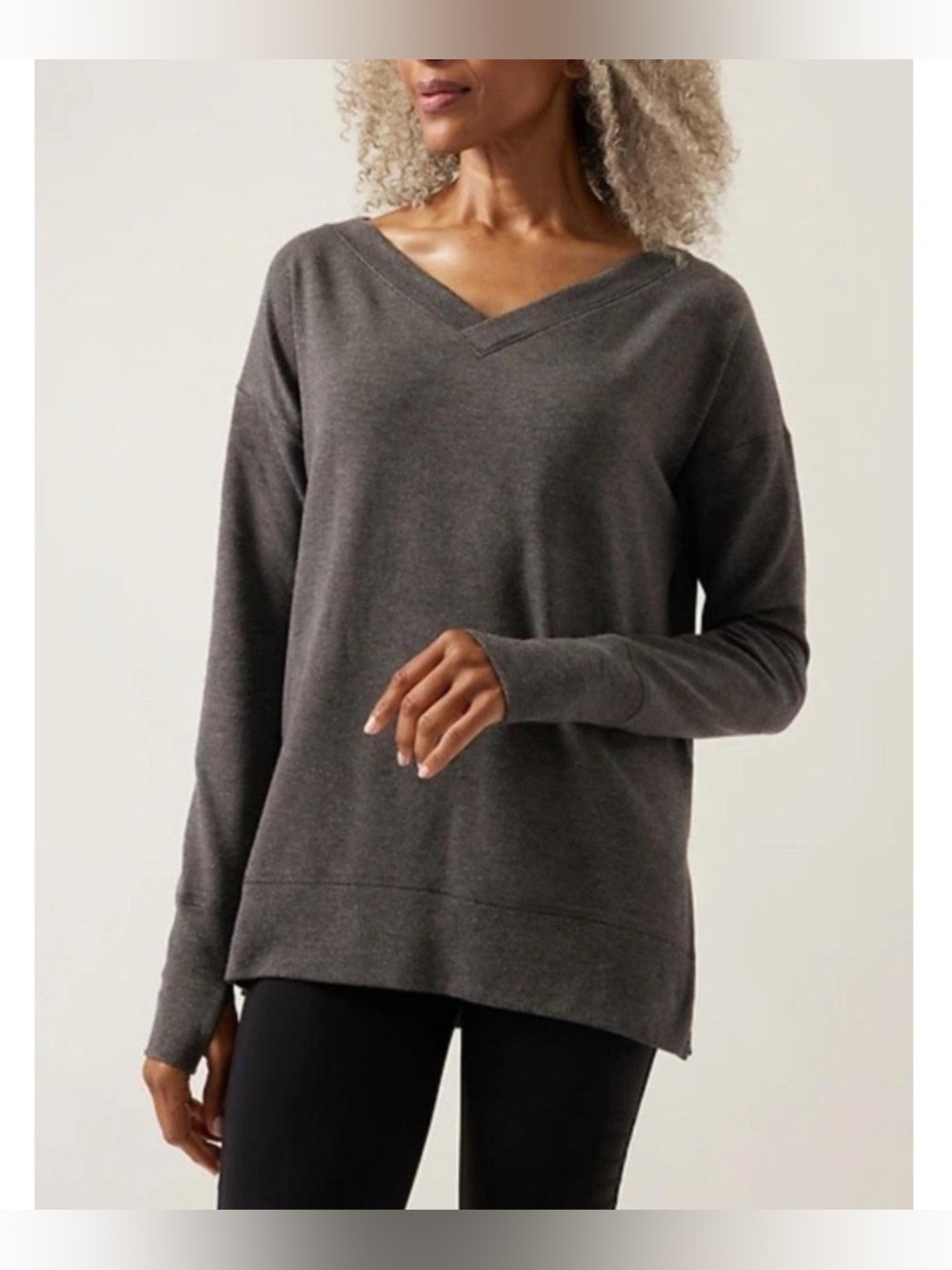 Athleta Women's V-Neck Long Sleeve Sweater - Charcoal